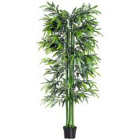 Bambou artificiel h. 180 cm nombreuses feuilles pot inclus--Vert-Outsunny