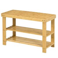Banc à chaussures 2 étagères dim. 70l x 28l x 45h cm bois bambou verni-Bois-Beige-Homcom