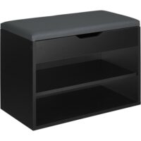 Banc à chaussures 6 paires panneau de fibres assise rembourrée noir-Fibre-Noir-Tectake