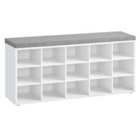 Banc à chaussures assise rembourrée et 15 compartiments blanc et gris--Blanc-VASAGLE