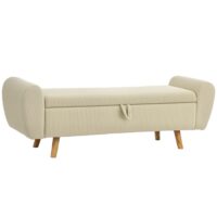 Banc coffre de rangement avec accoudoirs velours côtelé beige-Velours-Beige-Homcom