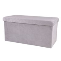 Banc coffre de rangement pliant en velours à motifs chevrons gris-Velours-Gris-Toilinux