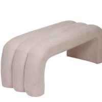 Banc contemporain en tissu bouclé beige et bois 122 cm-Tissu-Beige-Amadeus