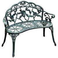 Banc de jardin en métal vert vieilli avec motif floral 100x54x78 cm-Métal-Vert-OKWISH