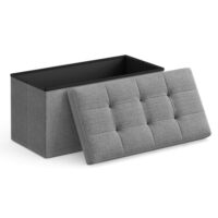 Banc de rangement 76 x 38 x 38 cm tissu façon lin gris clair-Tissu-Gris-SONGMICS