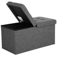 Banc de rangement 76 x 38 x 38 cm tissu façon lin gris foncé-Tissu-Gris-SONGMICS