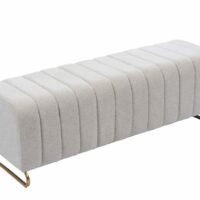 Banc de salon design en tissu matelassé avec pieds dorés-Tissu-Blanc-Amadeus