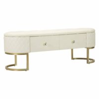 Banc en cuir synthétique blanc 120x40x43h cm--Blanc-Dmora