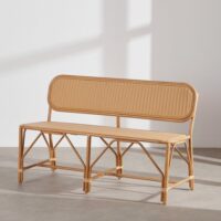 Banquette professionnelle 2 places en aluminium imitation bambou et résine tressée recyclée beige-Aluminium-Beige-Maisons du Monde