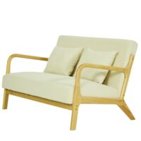 Banquette scandinave 2 places en bois et velours côtelé beige-Velours-Beige-Nordlys