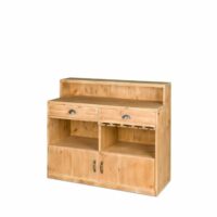 Bar à vin h100 cm 2 portes 2 tiroirs bois massif-Bois-Beige-Tradis