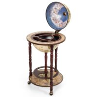 Bar globe terrestre mappemonde en bois d'eucalyptus blanc 45X45X88cm-Bois-Blanc-Giantex