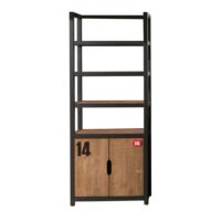 Bibliothèque 2 portes en pin massif à motifs-Bois de Pin-Marron-Altobuy