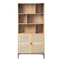 Bibliothèque avec rangement 2 portes effet bois - l80 x h175 cm-Bois-Beige-Calicosy