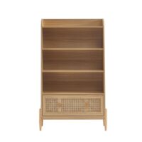 Bibliothèque  cannage rotin et effet bois et chêne 3 étagères-Bois-Marron-Baita