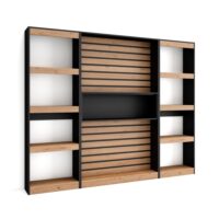 Bibliothèque effet bois de chêne et noir 230x25x186cm-Bois-Beige-Skraut home
