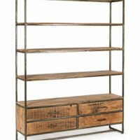 Bibliothèque en bois d'acacia et acier 145x35x190 cm-Bois-Marron-Konte.Design