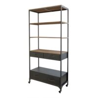 Bibliothèque étagère en bois marron et fer noir 91.5 x 42 x 200 cm-Bois-Marron-CHEMIN DE CAMPAGNE