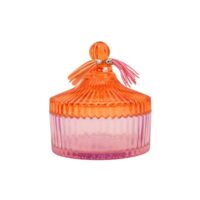 Boîte avec couvercle en verre coloré strié rose 14x15cm-Verre-Rose-Hashtag Déco