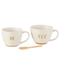Boite de 2 tasses en céramique blanche 16.4x12.1x24 cm-Céramique-Blanc-J-line