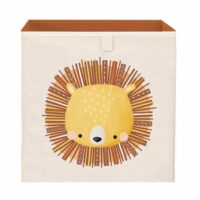 Boîte de rangement carrée lion carton et polyester jaune 33 cm--Orange-Sassi Junior