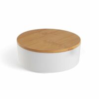 Boîte de rangement ronde avec miroir  14x5cm blanc--Blanc-Utility