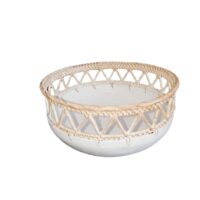 Bol rond en bois et rotin