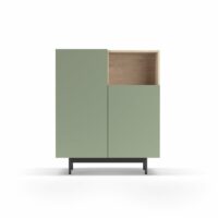 Buffet 1 niche en mélaminé chêne et vert pieds graphite 110x90x34 cm-Chêne-Marron-Herdasa