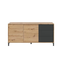 Buffet 2 portes et 3 tiroirs - L154cm - Effet Chêne et Gris-Chêne-Marron-duehome