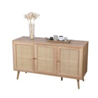 Buffet 3 portes en cannage et effet bois-Bois-Beige-Toilinux