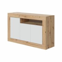 Buffet 3 portes et un compartiment effet bois - l139 x h87 cm-Bois-Blanc-Fores