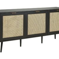 Buffet à 3 portes effet bois noir et rotin naturel-Bois-Noir-Beliani