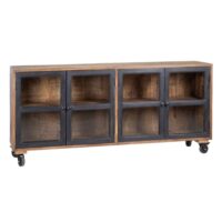 Buffet bois manguier noir portes vitrées roulettes 160x35x71cm-Bois de Manguier-Marron-Meubles & Design