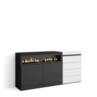 Buffet effet bois blanc 157x35x75cm cheminée effet feu-Bois-Blanc-Skraut home