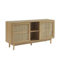 Buffet effet chêne et cannage rotin 150 cm-Chêne-Marron-Gaucet