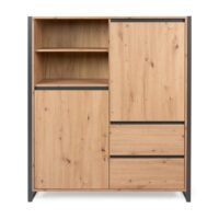 Buffet haut 2 portes 2 tiroirs L120 cm - Décor Bois Clair-Bois-Gris-Calicosy