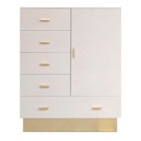 Buffet haut moderne 5 tiroirs et 1 porte taupe clair et or--Taupe-Menzzo