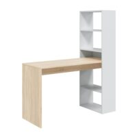 Bureau avec étagère de rangement réversible 120x53x144cm - blanc/bois-Bois-Beige-duehome