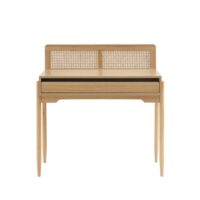 Bureau  cannage rotin et effet bois 1 tiroir-Bois-Marron-Baita