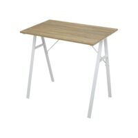 Bureau compact en fibre de bois et acier blanc et beige-Bois-Beige-Mobili Rebecca