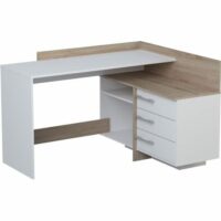 Bureau d'angle 3 tiroirs - chêne et blanc - 128