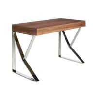 Bureau effet bois noyer et acier chromé-Bois-Marron-Angel Cerda