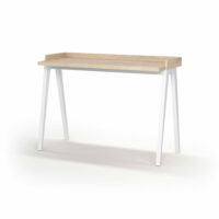Bureau en mélaminé et hêtre chêne pieds blancs 81x111x50 cm-Chêne-Marron-Herdasa
