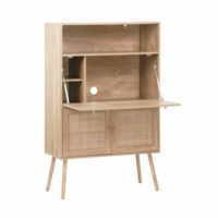Bureau secrétaire décor bois et cannage 2 portes naturel-Bois-Beige-sweeek