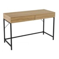 Bureau secrétaire en bois et métal noir 2 tiroirs-Métal-Marron-Unimasa