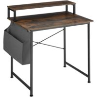 Bureau style industriel support écran et sac de rangement bois foncé-Bois-Marron-Tectake