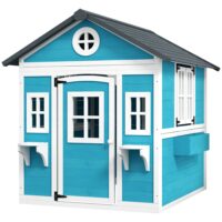 Cabane de jardin pour enfant avec porte fenêtres et jardinières bleu--Bleu-Outsunny