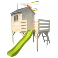 Cabane en bois sur pilotis avec toboggan pour enfants-Bois-Marron-Jardipolys