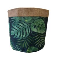 Cache-pot en jute motifs feuilles exotiques 14 cm--Beige-STC