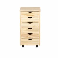 Caisson 6 tiroirs en pin massif vernis naturel-Bois de Pin-Beige-Terre de Nuit